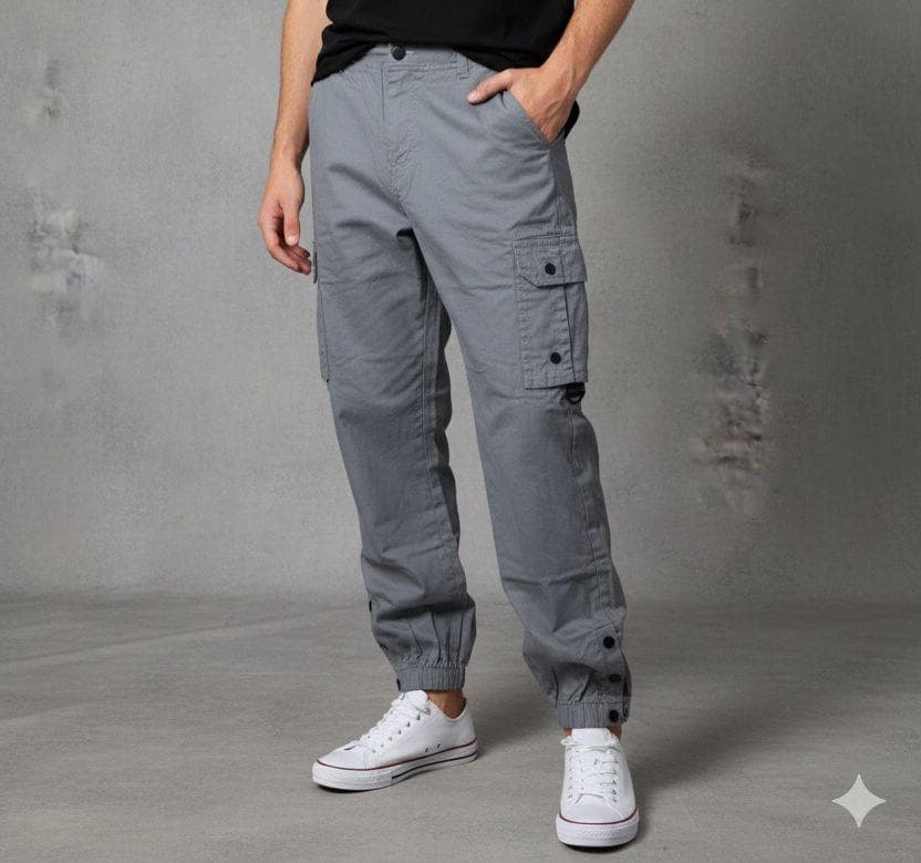 Pantalon cargo gris avec poches latérales